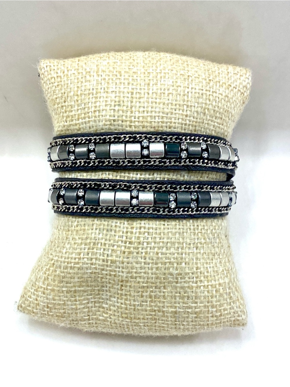 Stella & Dot Hematite and Silver Wrap Bracelet
